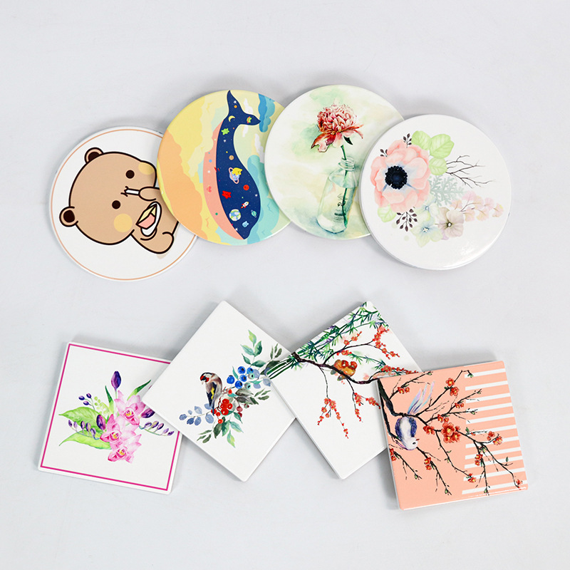 Thermal Transfer Blank Ceramic Water Absorbent Coaster Non-Slip Heatproof Car Coaster Sublimation Creative Gift Blank Consumables