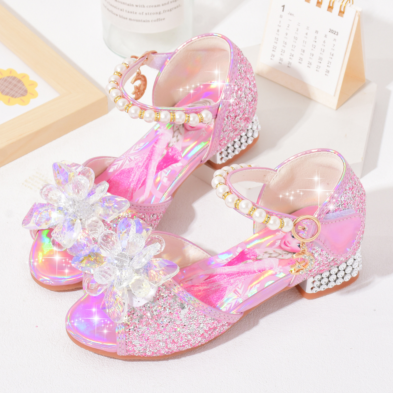 女童水晶鞋2022夏季新款高跟鞋冰雪奇缘儿童凉鞋小女孩公主鞋童鞋