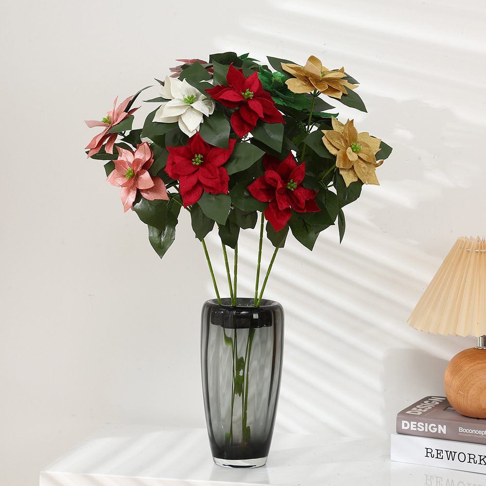 新款热销仿真花束绒布圣诞假花节日装饰绿植室内装饰配件厂家批发
