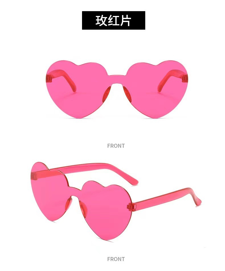 炫目色彩眼镜 桃心太阳镜 爱心太阳眼镜 果冻色无框心型连体眼镜