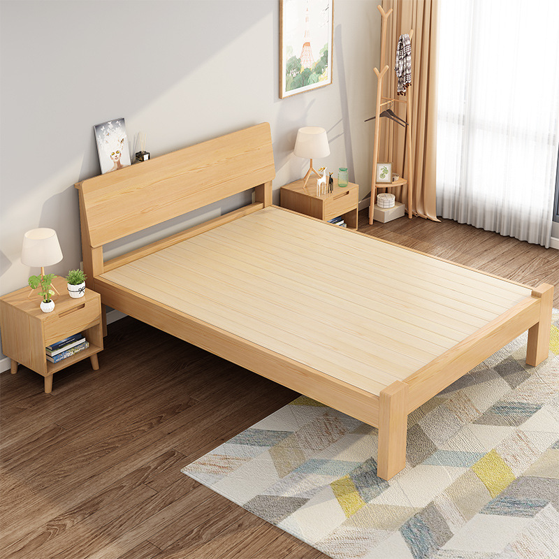加厚简易实木床简约1米2一米五的床松木一米二1米5工厂直销床