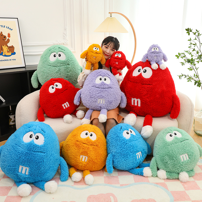 Cross-Border New Arrival Long Wool M Bean Doll Plush Toys Color Letter Chocolate Bean Pillow Children Doll Wholesale