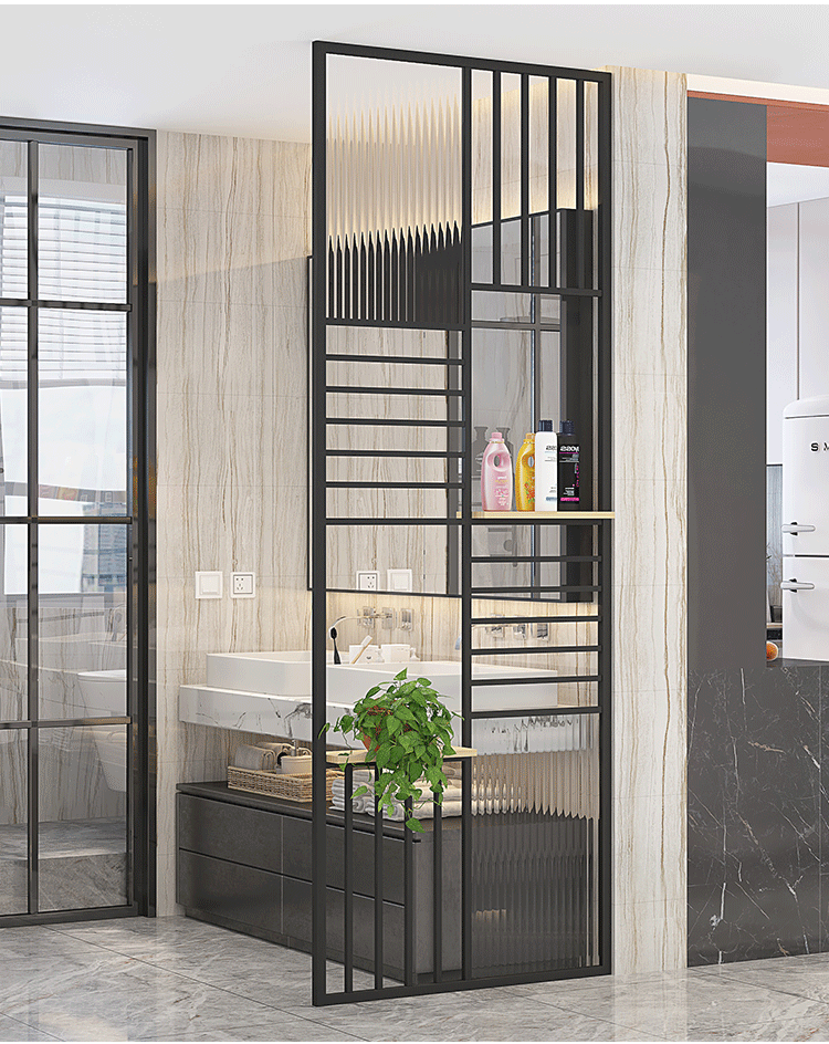 北欧轻奢铁艺玻璃屏风套房入户玄关网红墙餐厅浴室洗手台边墙隔断