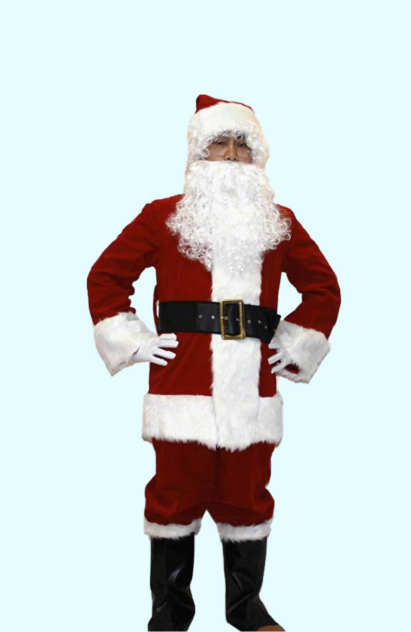 欧美跨境圣诞老人大码加厚十件套圣诞节派对演出cos圣诞公公服装