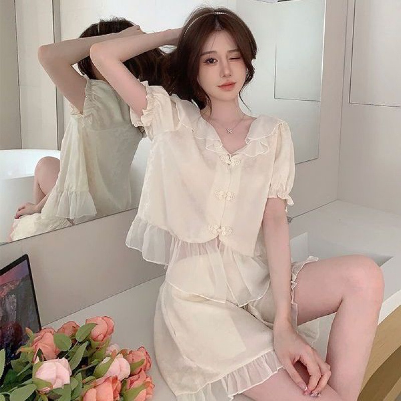 国风冰丝睡衣女年夏季新款短袖短裤两件套高级少女套装家居服