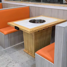 火锅桌商用岩板大理石实木桌子电磁炉一体餐桌椅组合餐厅无烟净化