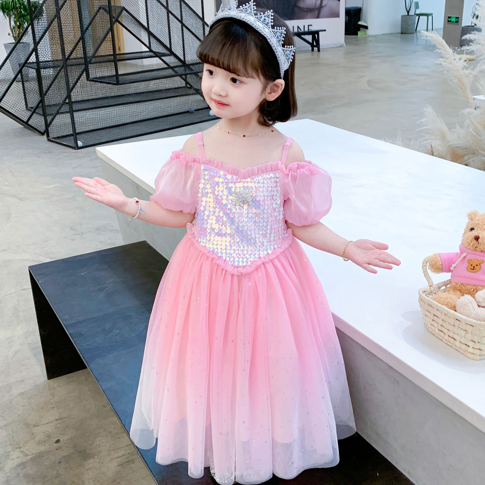 童装女童连衣裙2022新款女孩宝宝爱洛吊带公主裙儿童短袖裙子批发