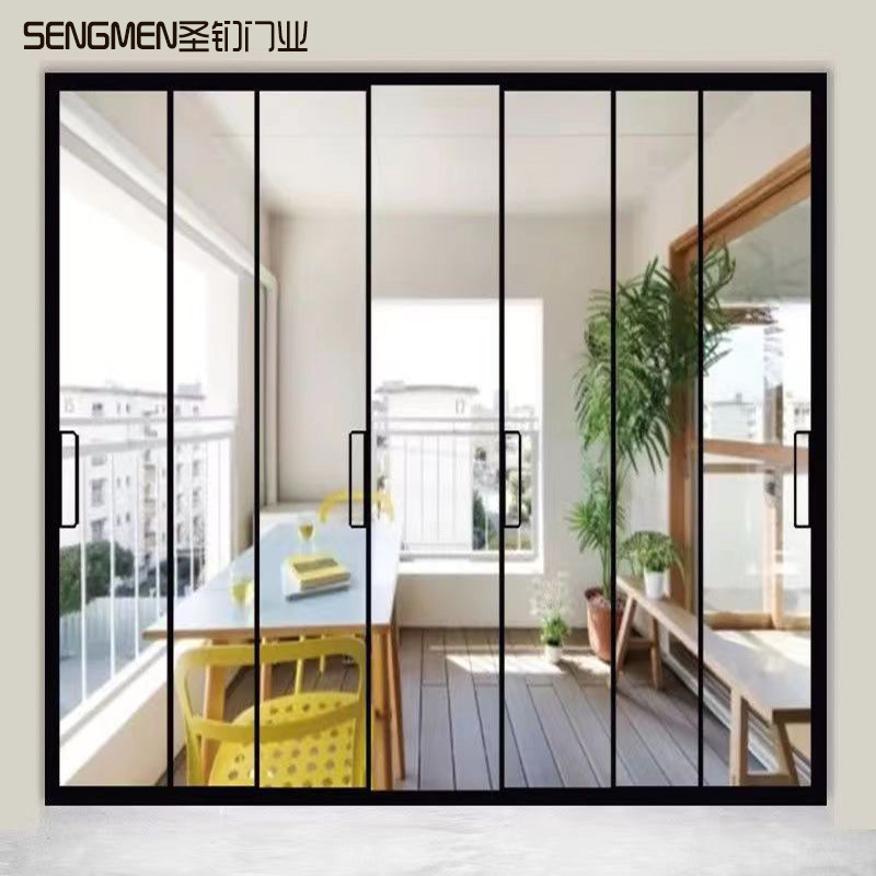 厨房门推拉门不锈钢联动门玻璃门推拉三联动的极窄推拉门厨房拉门