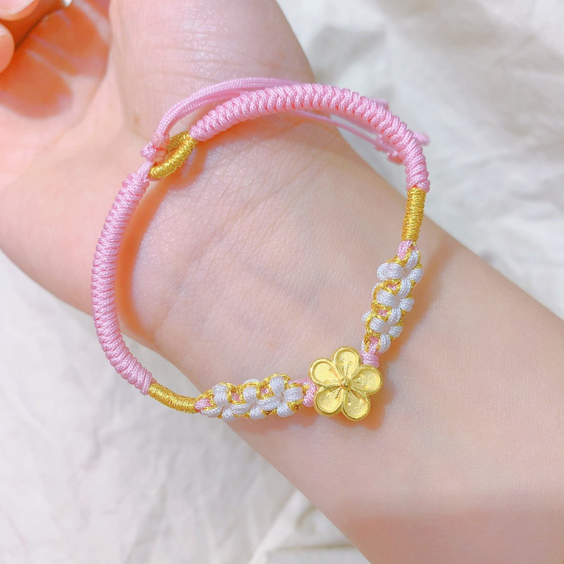 999足金小桃花转运珠黄金 3d硬金串珠金珠子纯金手绳桃花手链货源