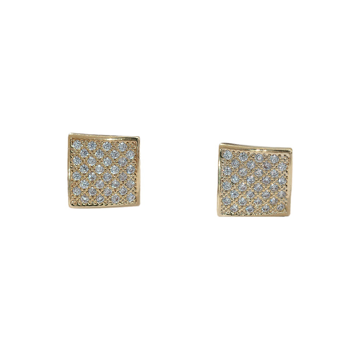 925 Silver Needle Inlaid Zirconium Copper Plated Real Gold New Temperament Wild Fashion Commuter Square Stud Earrings Female Earrings Wholesale