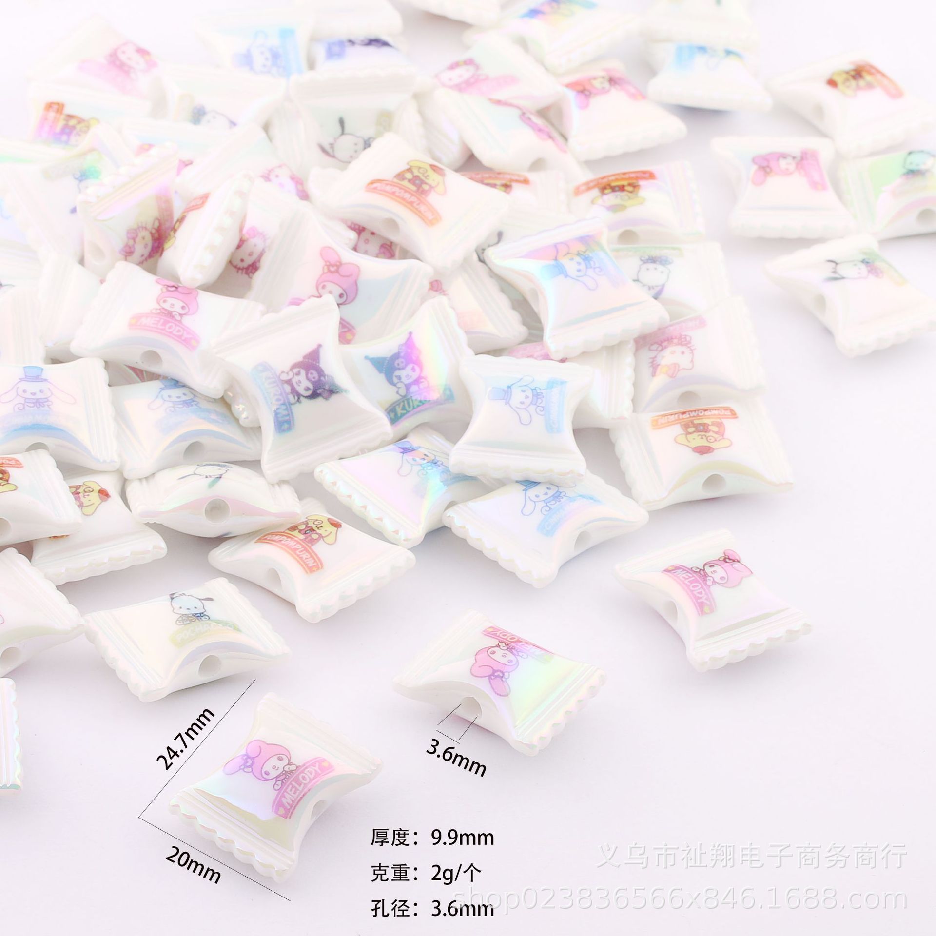 Acrylic UV Plating Color Sanrio Duplex Printing Straight Hole Candy DIY Bead String Jewelry Hair Rope Keychain Accessories