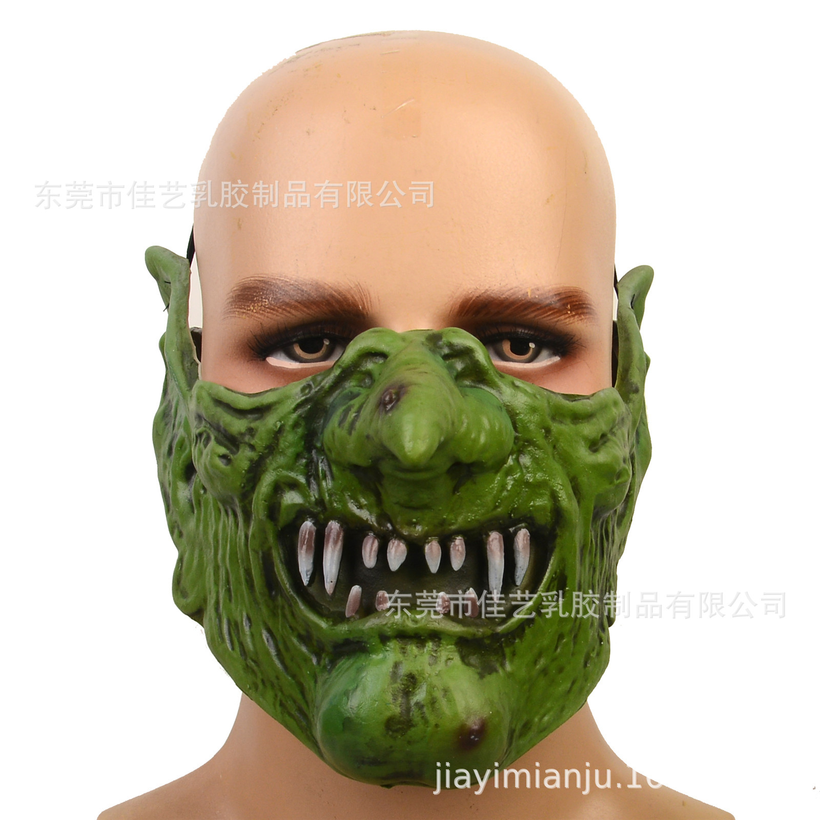 万圣节恐怖绿色巫婆女巫头套老人头老太婆面具半脸乳胶面具工厂批