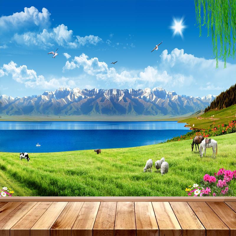 墙上山水墙壁壁画墙纸自粘风景画墙贴卧室电视背景墙壁纸贴纸贴画