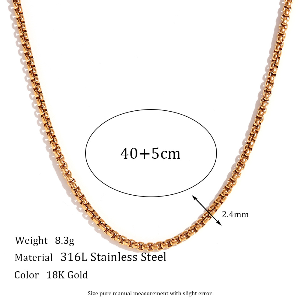 European and American Fashion Simple Titanium Steel Popular Plain Chain Jewelry Stainless Steel Plated 18K Blade Chain Box Chain Necklace for Women