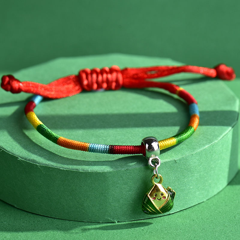 Hand-Woven Dragon Boat Festival Alloy Small Zongzi Baby Colorful Rope Bracelet Dragon Boat Festival Bracelet Jewelry