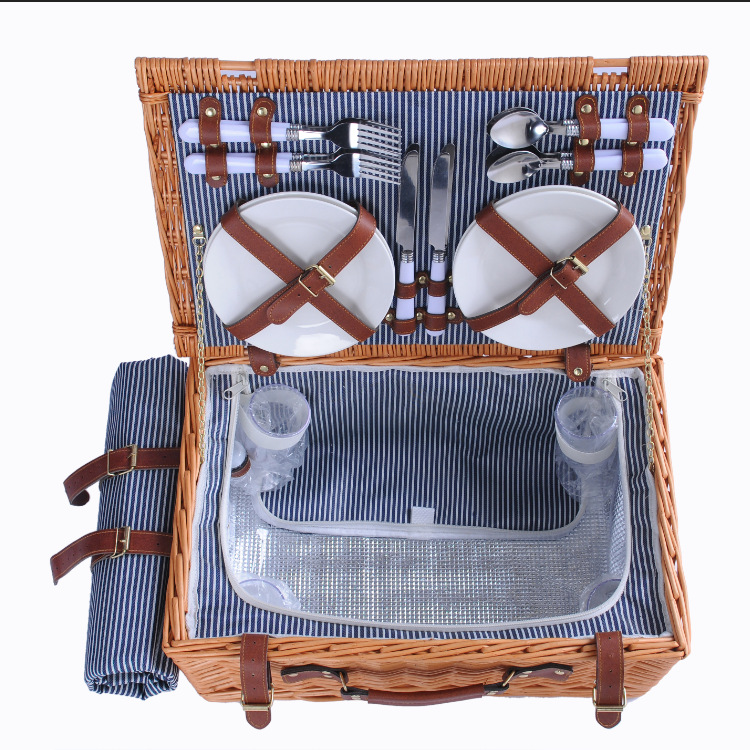 High-End Picnic Basket out Picnic Basket Willow Woven Material Storage Basket Knitted Basket out Lunch Box