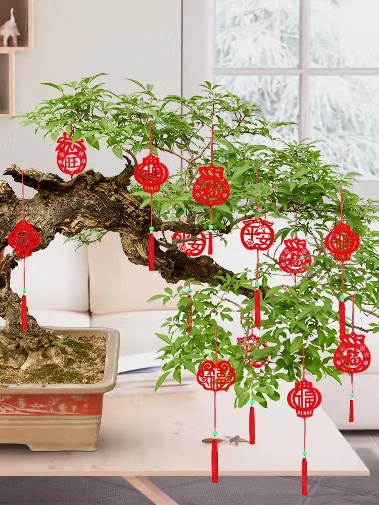 植绒小红灯笼挂饰树上盆景新年装饰室内外场景布置春节盆栽小挂件