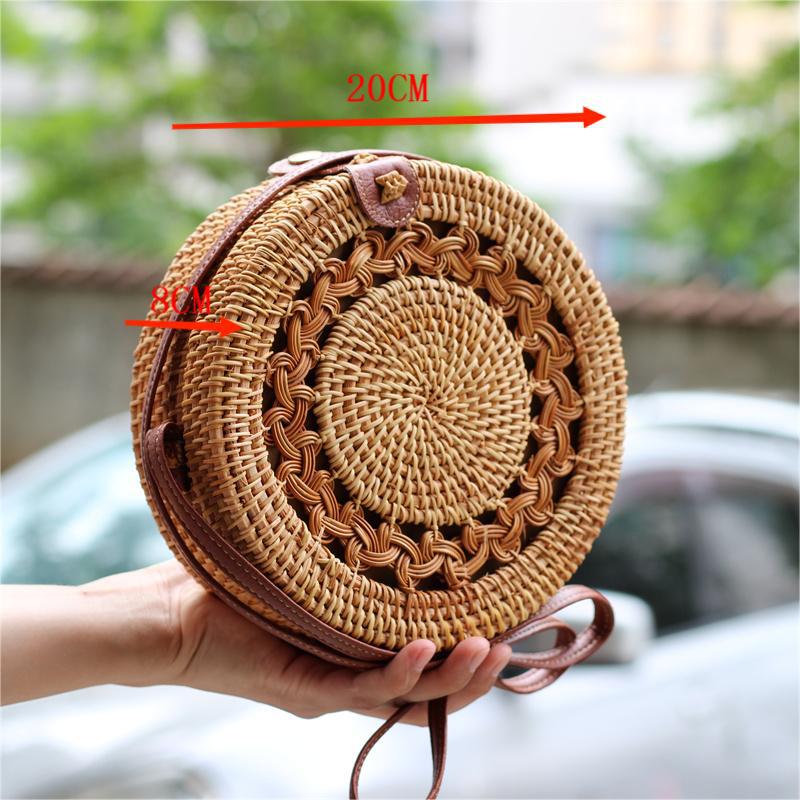 Bali Vietnam Rattan Weave Bag Ins Crossbody Mini Bag round Retro Hand Woven Bag Hollow Crossbody Bag