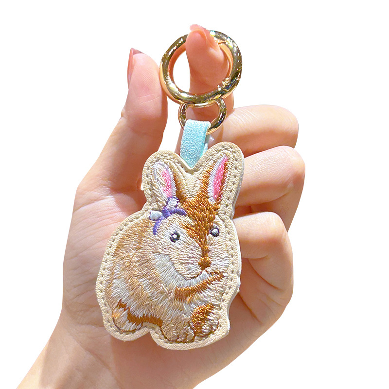 Creative and Refined Advanced Embroidery Animal Leather Pendant Cross-Border Hot Sale Keychain European and American Rabbit Puppy Bag Pendant