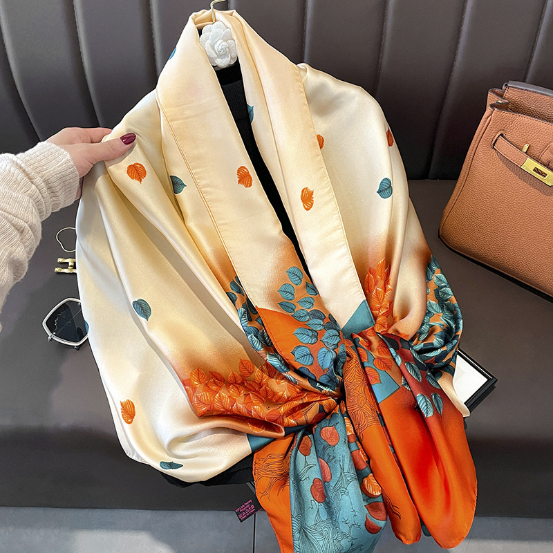 Best-Seller on Douyin Affordable Luxury Style Silk Scarf Women's Outer Wear Spring and Summer New Artificial Silk Fashion Flower Sunscreen Scarf Shawl