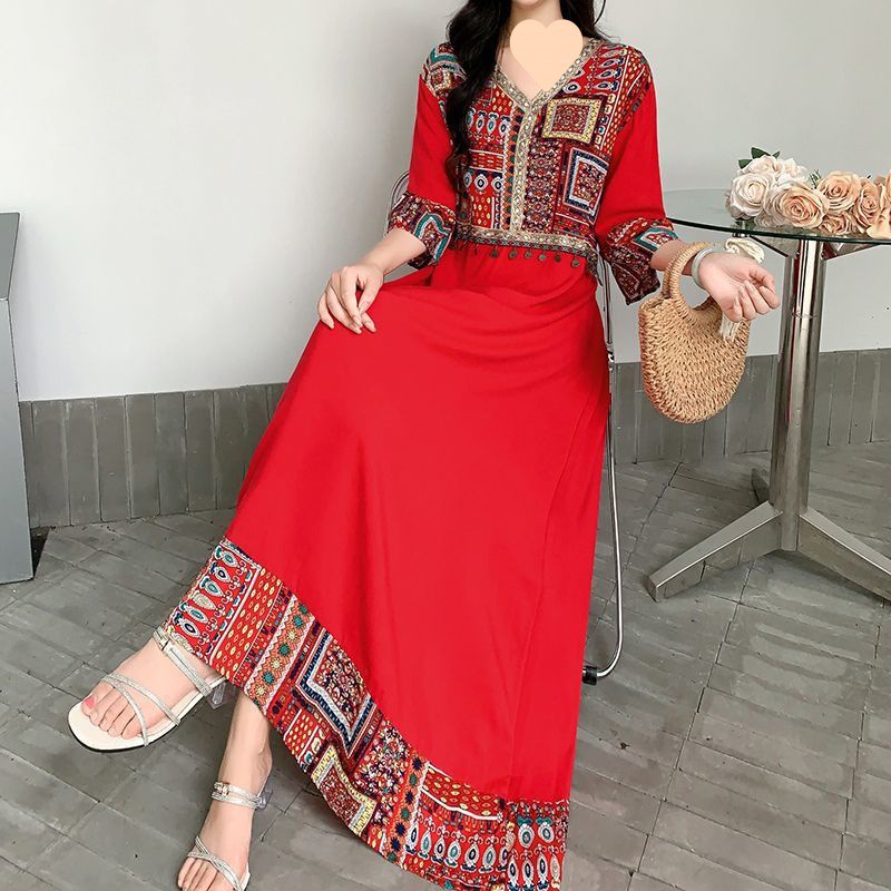 民族中国风棉绸女装春夏新款裙子民族风云南洋气时尚连衣裙长裙