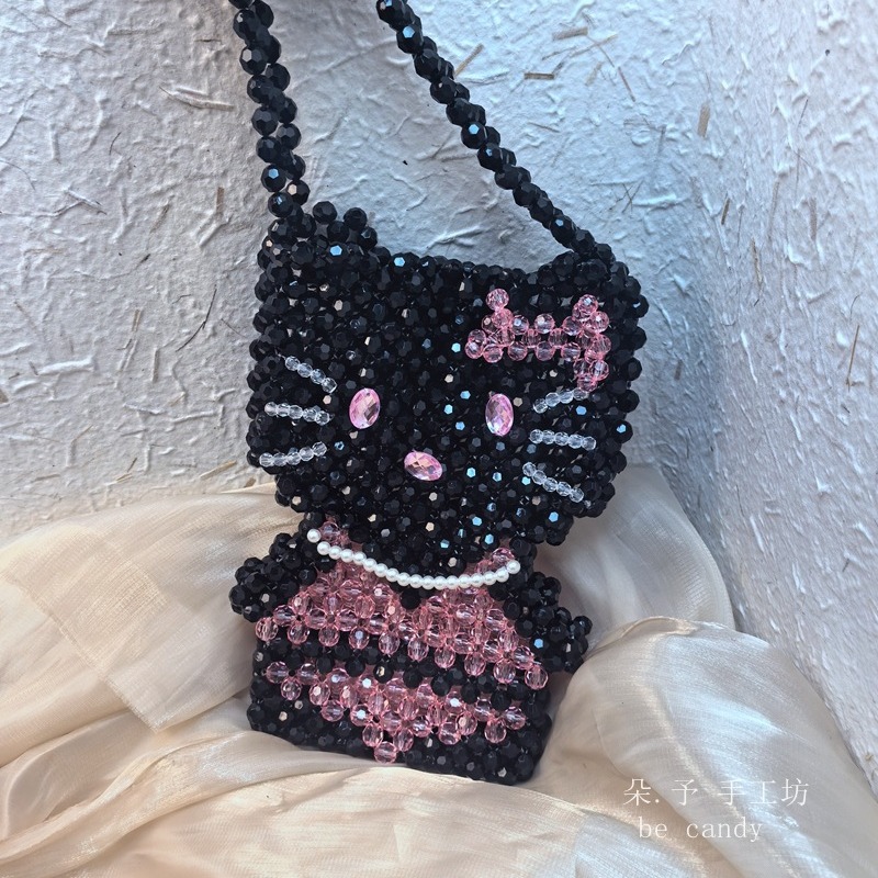 自制热卖成品手工串珠编织kitty猫手提包可爱休闲时尚儿童手提包