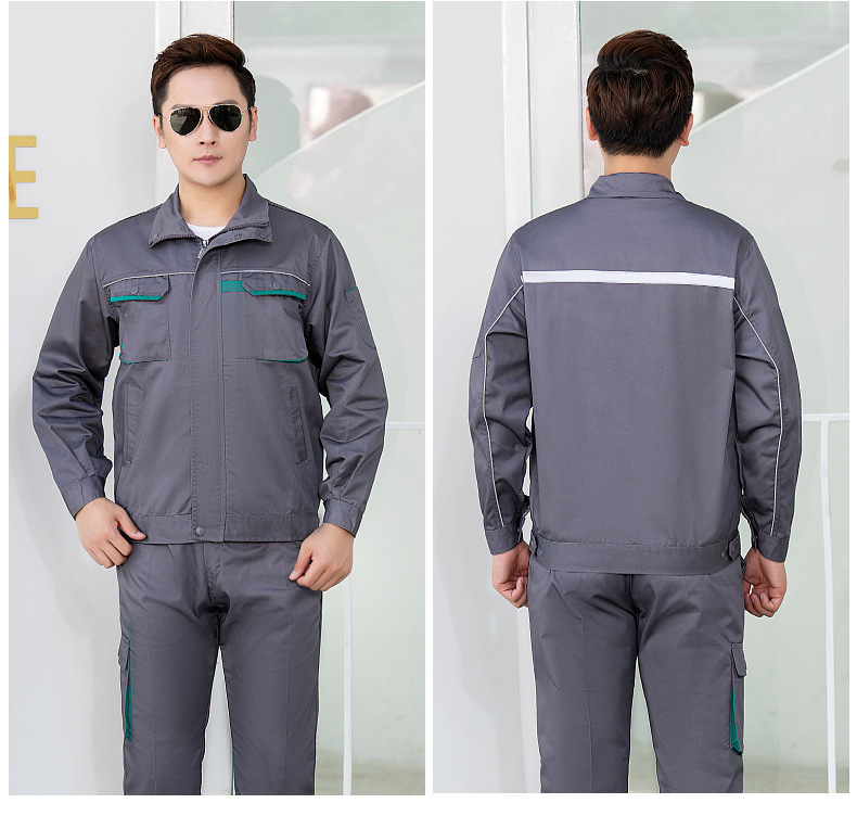 春秋长袖涤棉立体口袋工作服套装 工厂车间耐磨劳保服男工衣厂服