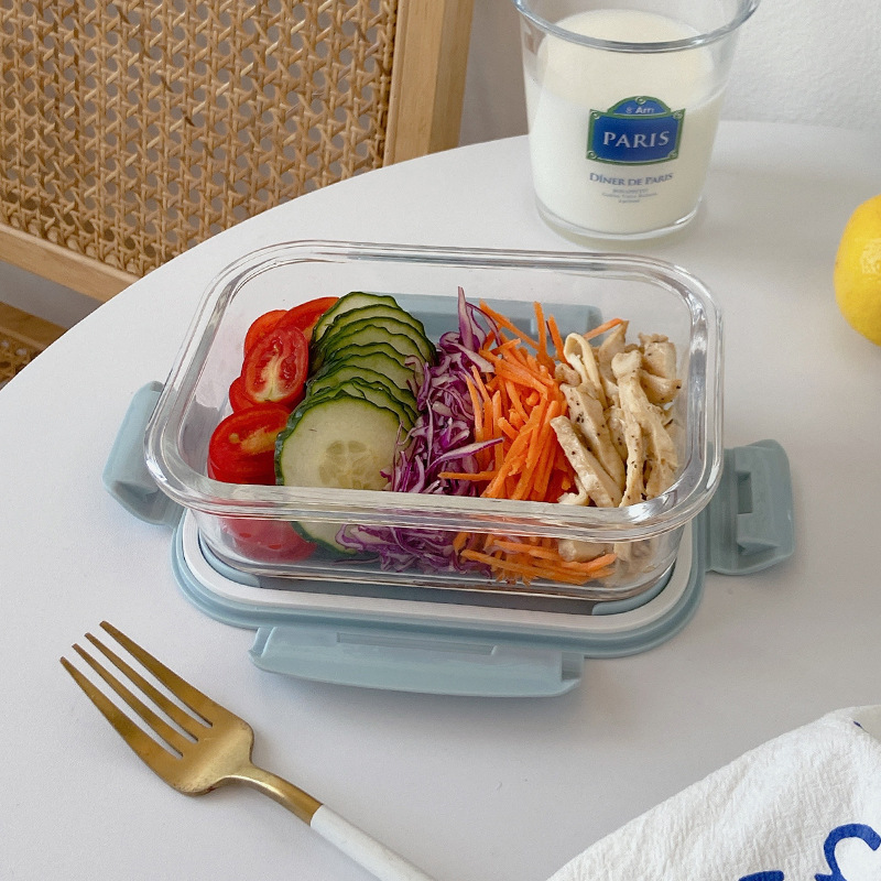 Glass Bowl Household Large Capacity Glass Lunch Box Office Lunch Box Sealed Fresh-Keeping Box with Rice