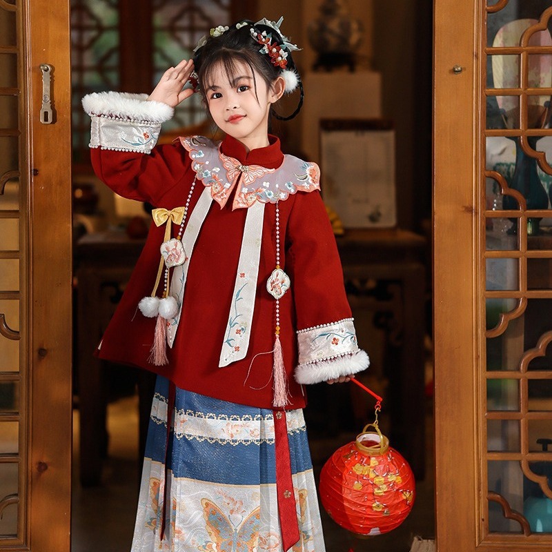 伊娃冬款原创高端拜年服汉服套装女童可爱古风女孩中国风儿童裙