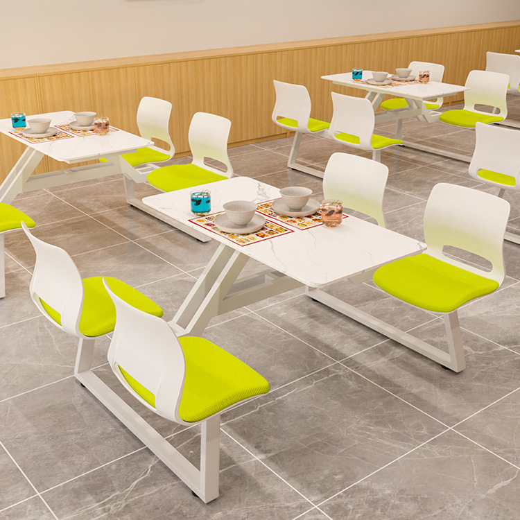 Canteen Table & Chair Combination Restaurant Restaurant Snack One-Piece Dining Table and Chair School Student Staff Stone Plate Dining Table Commercial Use