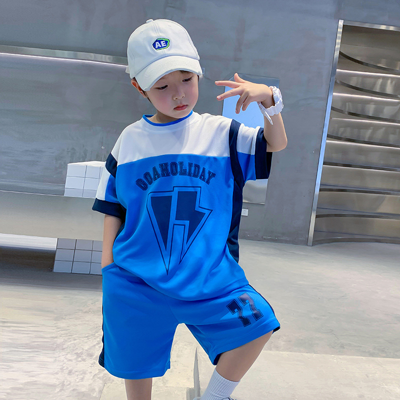 Trendy Brand Boys' Basketball Wear Suit Summer 2023 New Style Fried Street Children's Jersey Middle and Big Children's Sportswear Two-Piece Suit