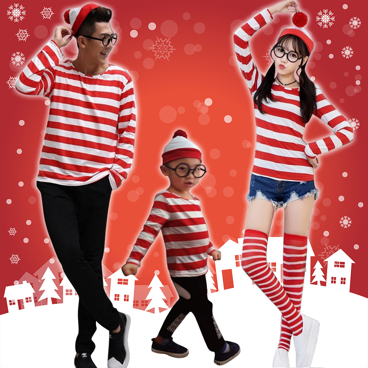 British Anime Smart Wally Where's Wally Parent-Child Cosplay Costume Christmas Cosplay Clothes