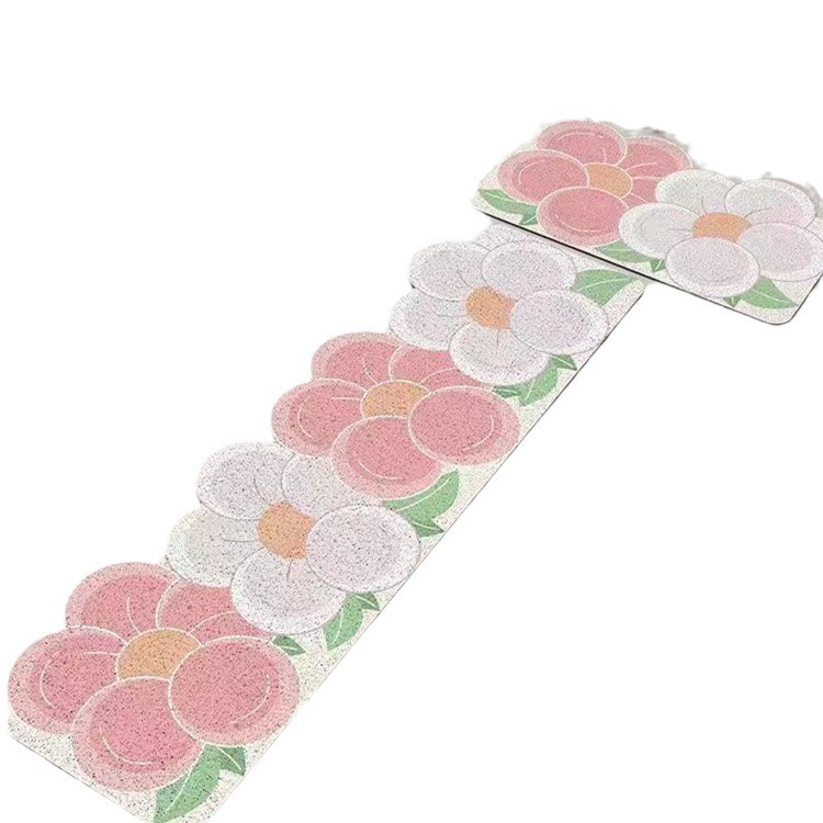 Household Kitchen Fresh Flower Kitchen Floor Mat Water-Proof, Oil-Proof and Non-Slip Household Long Wire Ring Foot Mat Stain-Resistant Carpet