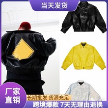 高街潮秋冬新款骏马标志刺绣男女同款休闲PU皮衣夹克外套