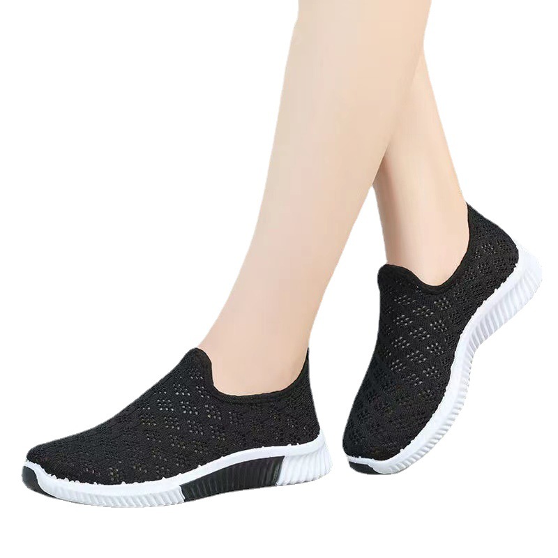 Mesh Surface Shoes Women's Summer Old Beijing Cloth Shoes Casual Breathable Casual Shoes Non-Slip Soft Bottom Flying Woven Women's Shoes Comfortable Mom Shoes