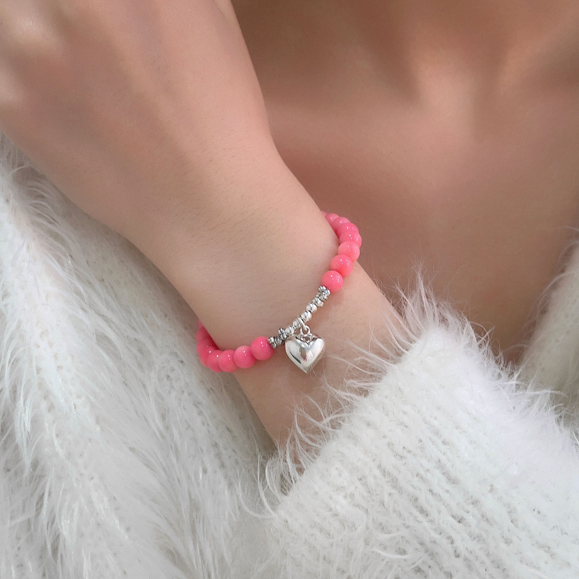 银瑞泰s925纯银爱心手链女轻奢小众设计实验室珊瑚高级感爆款手串