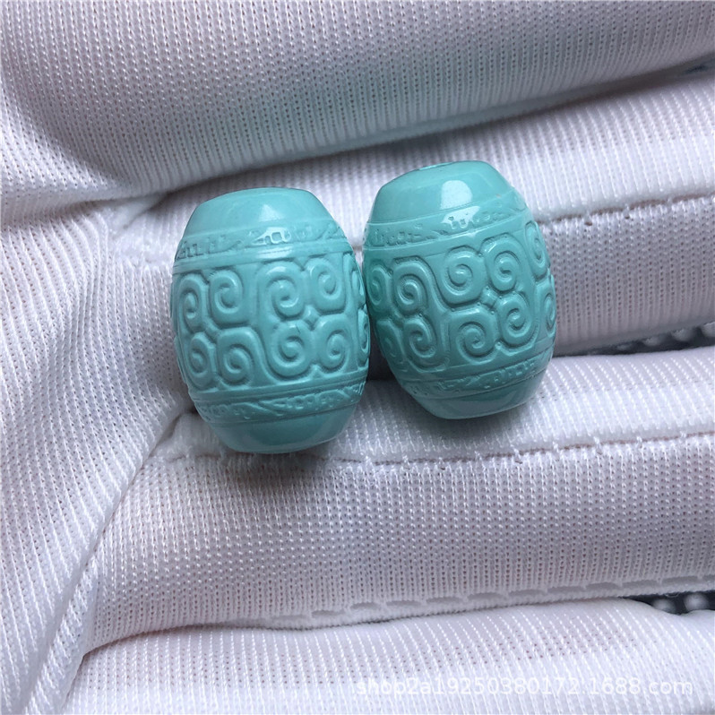 高瓷菱镁矿绿松石配饰文玩雕刻回纹桶珠散珠星月菩提diy手串108佛