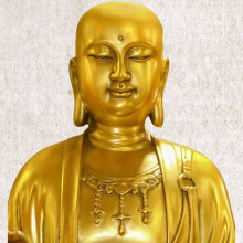 善缘堂 黄铜光头地藏王菩萨佛像站像九华山铜像仿古居家彩绘摆件