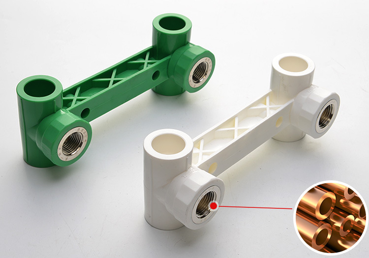 巨丰ppr双联三通管件25花洒连体淋浴内丝水管接头配件4分加厚白绿