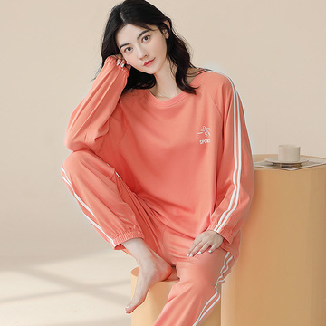 秋季睡衣女纯棉长袖套装薄款休闲运动大码春秋新款全棉户外家居服