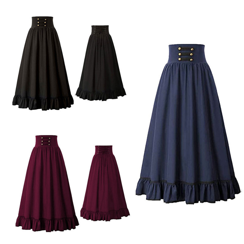 中世纪气质显瘦高腰半身女裙 复古鱼尾a字裙文艺复兴舞台服现货