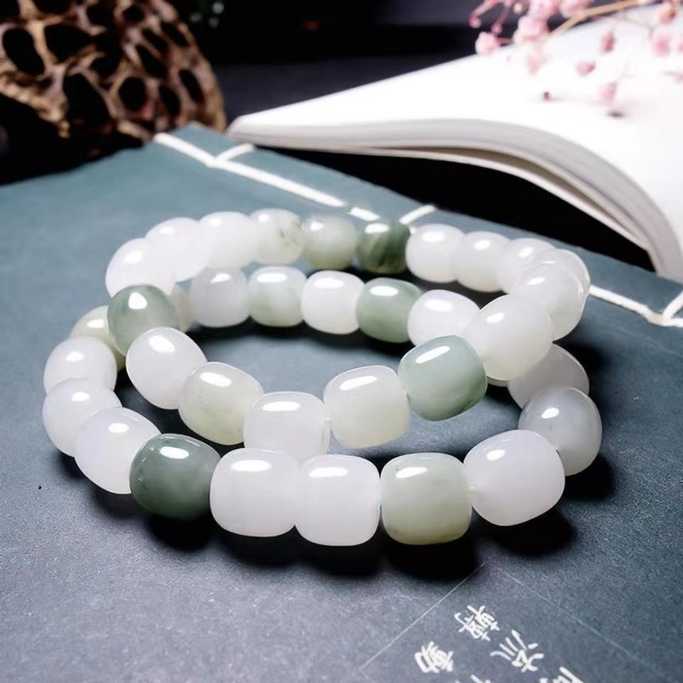 天山翠手链冰透金丝玉老型珠手串 玉石飘翠圆珠手链直播福利饰品