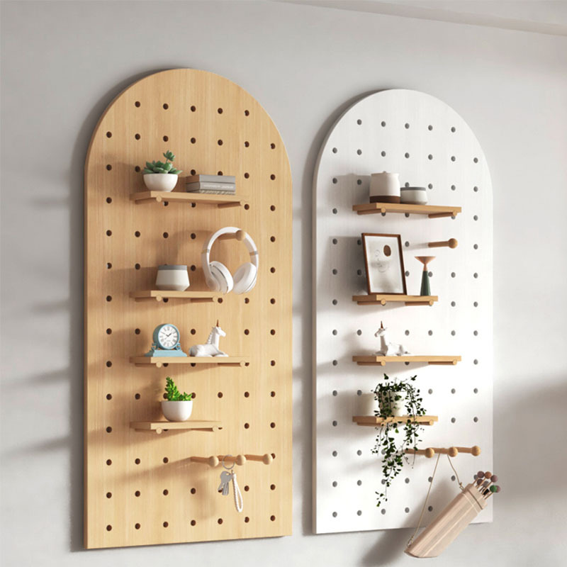 Fan-Shaped Wooden Wire-Wrap Board Wall Storage Rack Wooden White Curved Wire-Wrap Board Solid Wood Porch Storage Rack