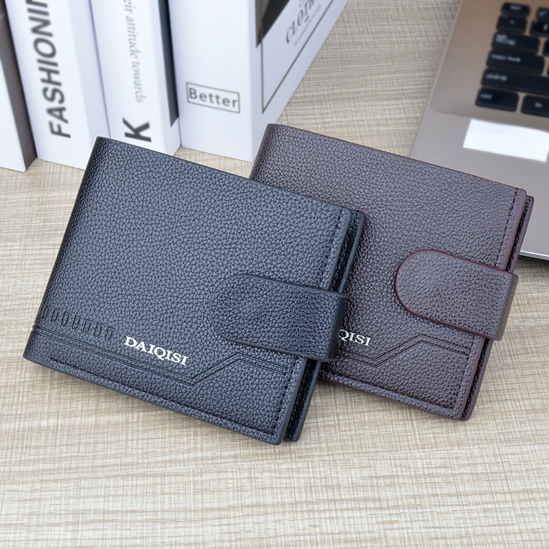 new wallet men‘s short wallet men‘s youth soft leather wallet horizontal fashion simple buckle litchi pattern wallet