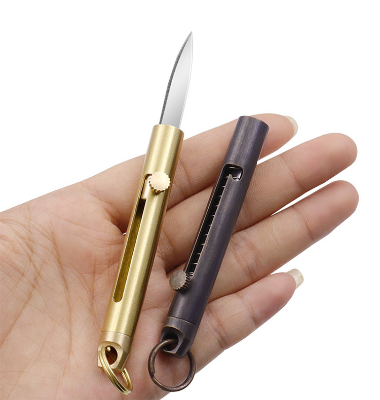 多用途黄铜迷你小刀 防身钥匙扣折叠刀 精致户外随身拆快递小刀