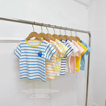 YM1132夏季儿童男女宝宝条纹卡通纯色圆领短袖棉T恤（预售）
