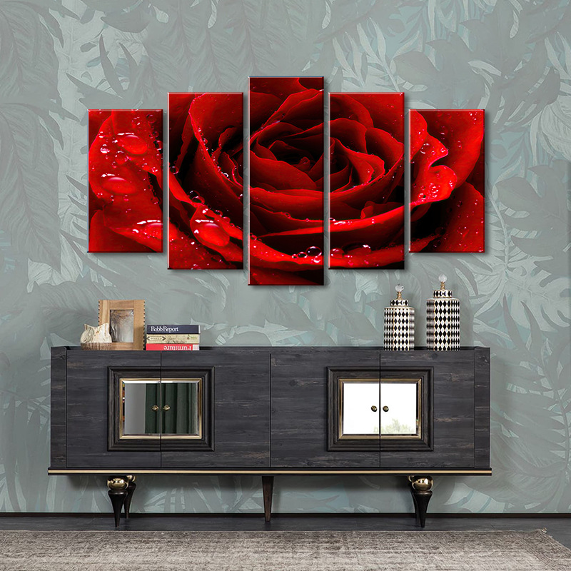 外贸花卉红玫瑰摄影装饰画批发外贸酒店挂画5联批发油画芯打印