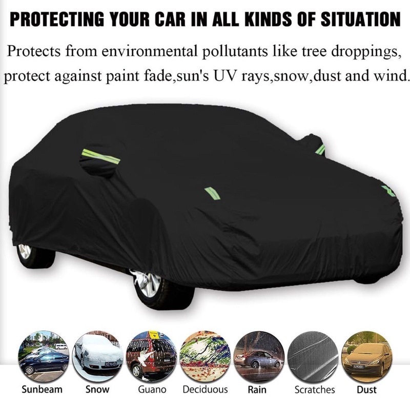 Cross-Border Black Heat Absorption Automobile Protective Cover Waterproof and Sun Protection Rain UV Protection Car Cover Outdoor Car Cover