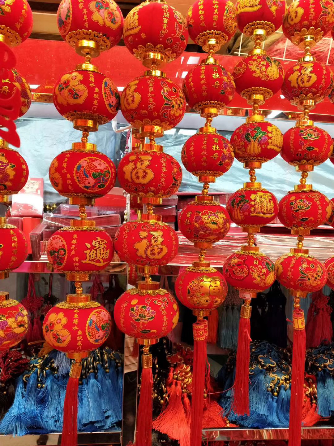 绒布福字全红灯笼串过年客厅玄关喜庆挂饰酒店商场春节布置道具