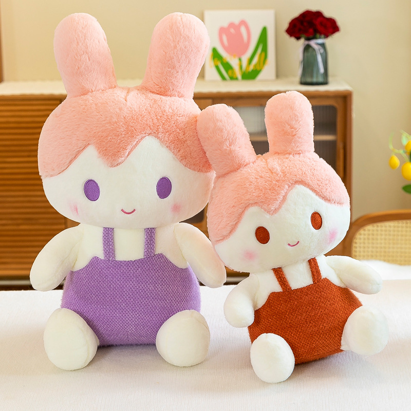 新款可爱兔小美公仔工装情侣小白兔毛绒玩具床上陪睡娃娃家居摆饰